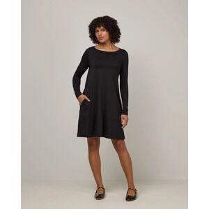Wool& Rowena Charcoal Gray Dress Merino Wool Long Sleeve Pocket A-Line S Travel